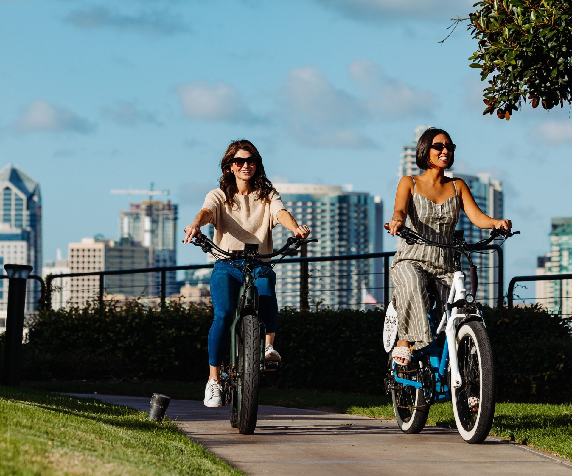 friends on bikes near the bay