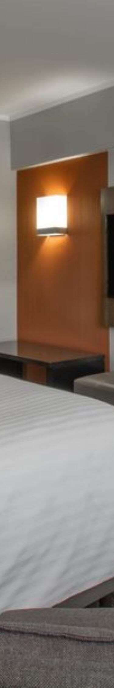 Room with one bed, work desk, TV and a painting