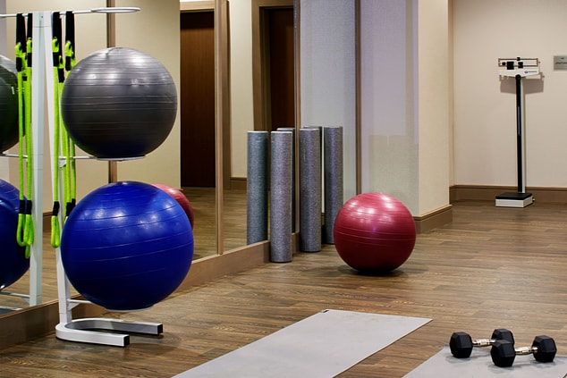 Fitness Center with yoga balls, mats and weights 