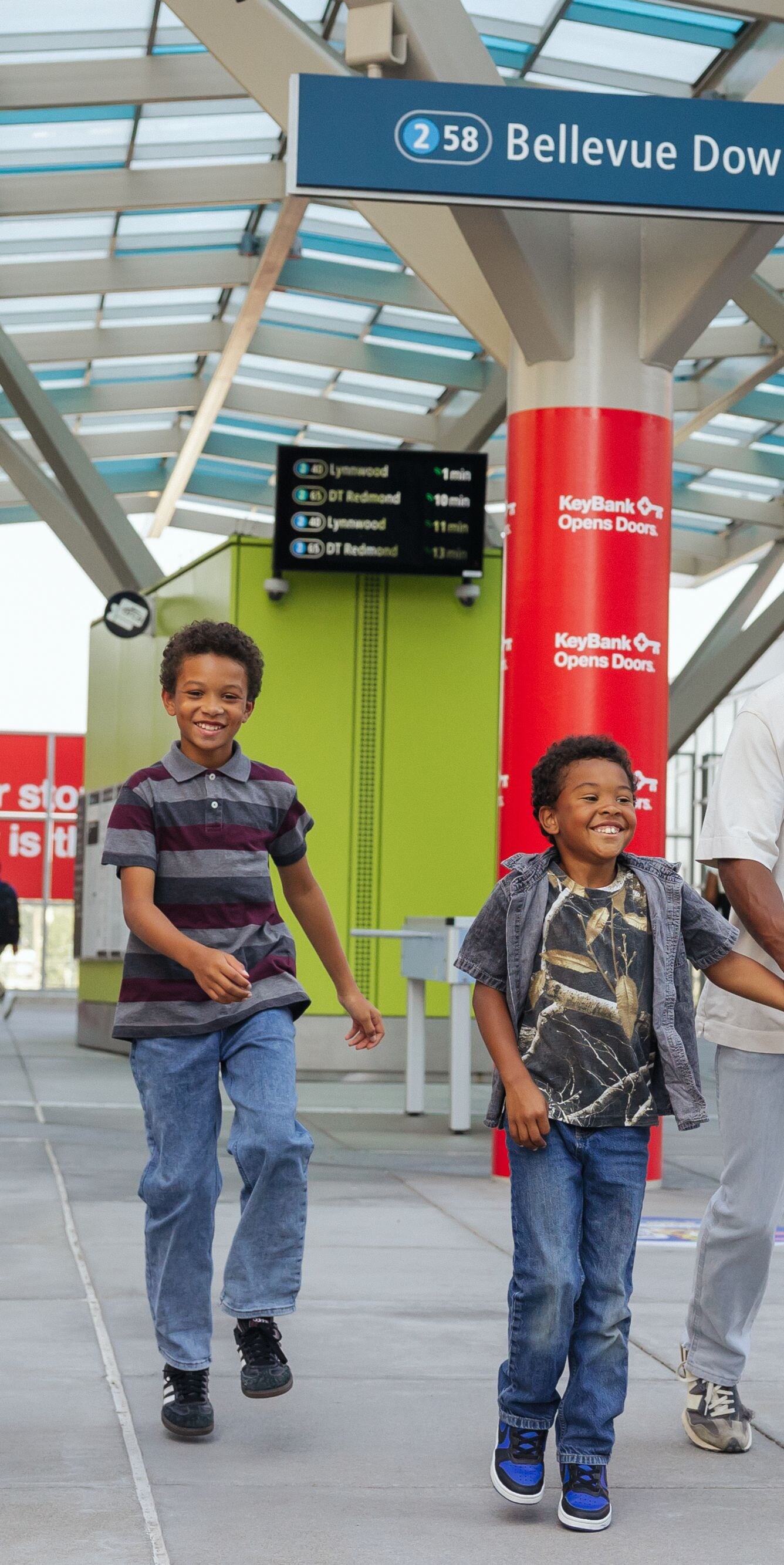 Family walking at Bellevue transit station