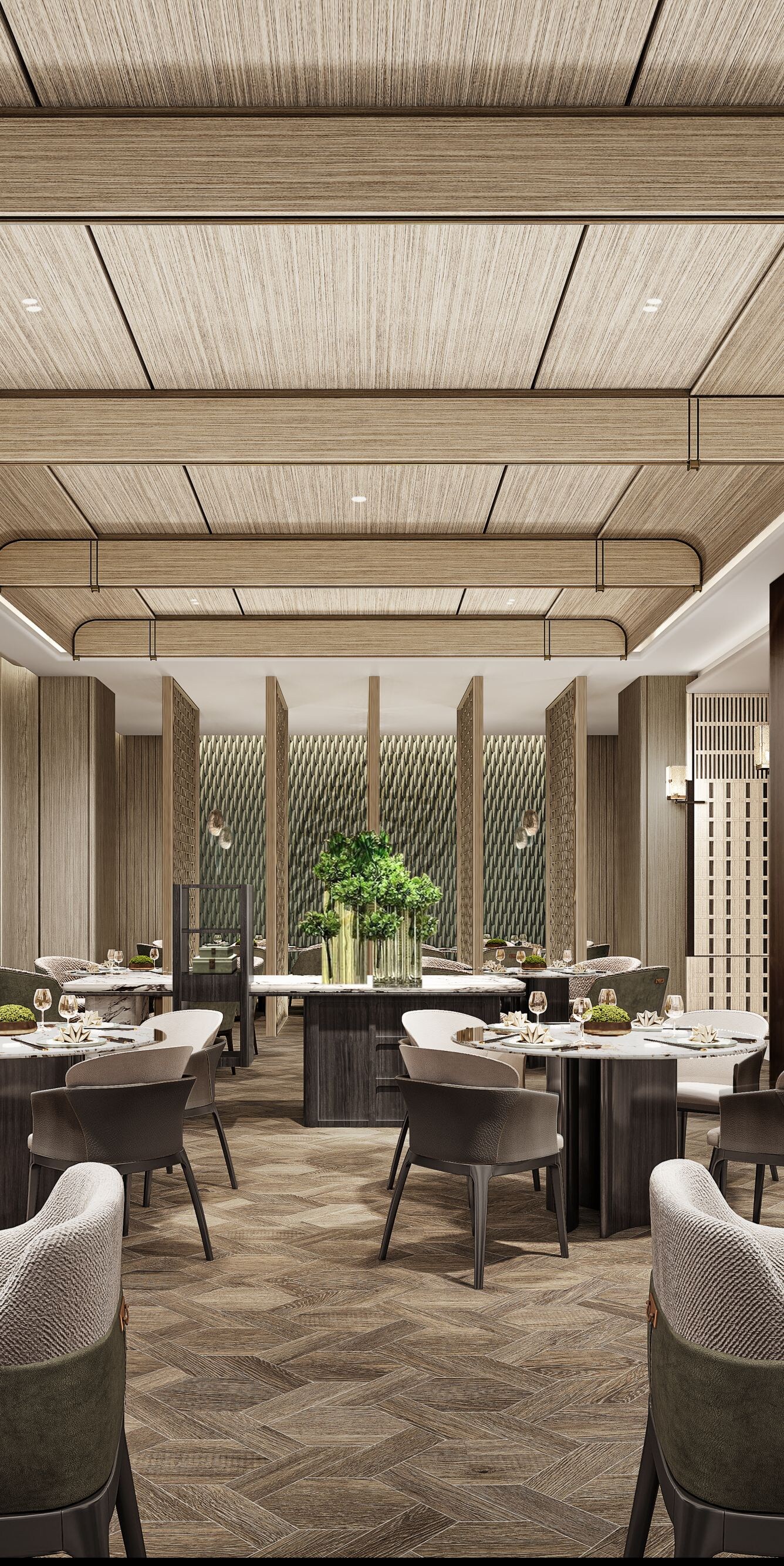 Restaurant with round tables and decor