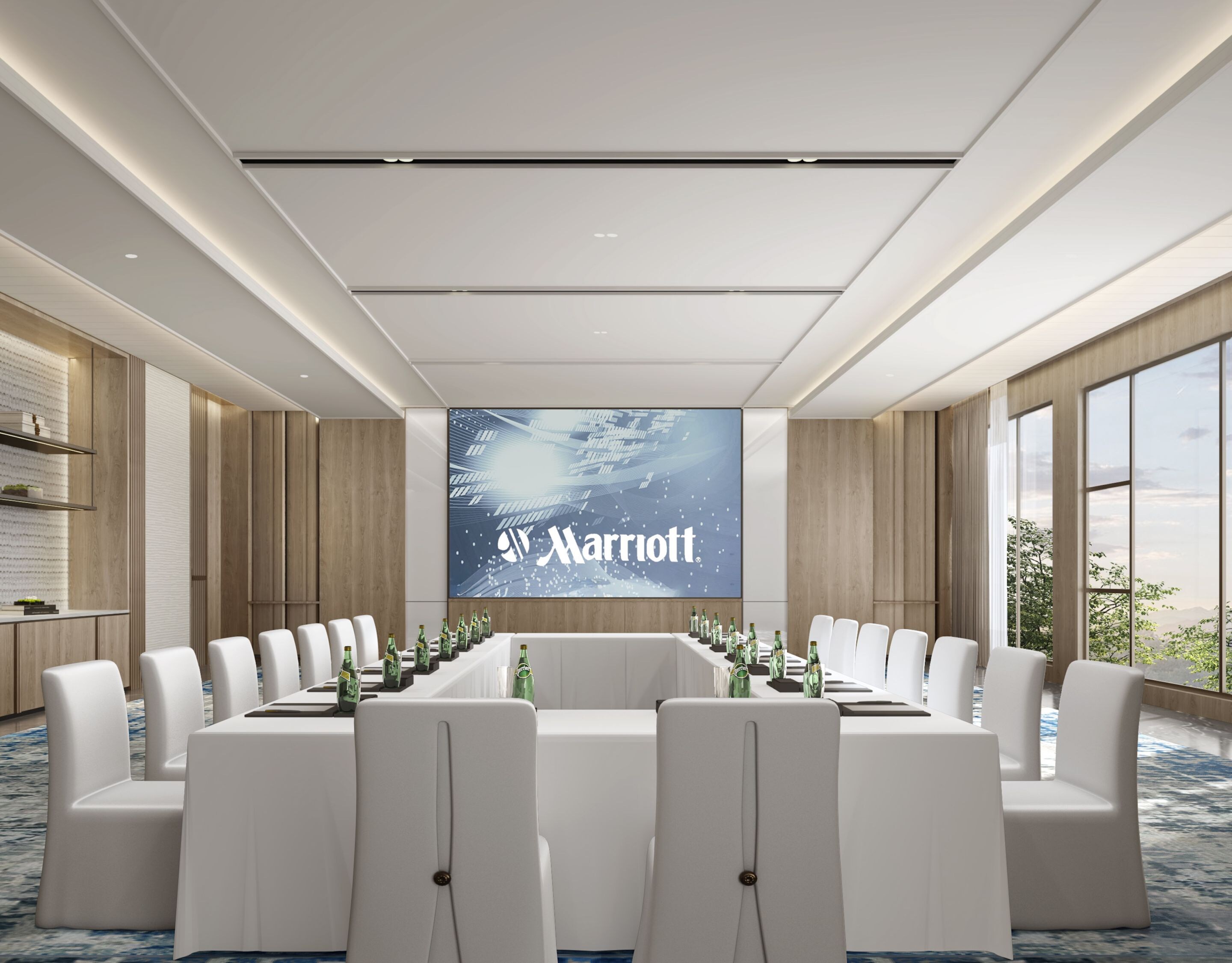 Meeting room with U-shape table and screen