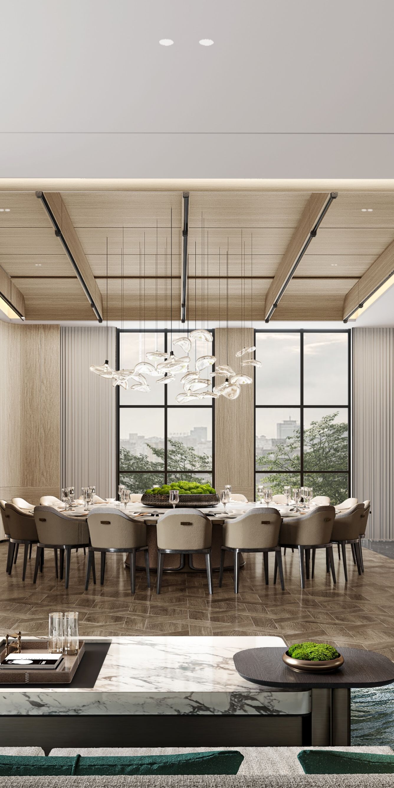 Private dining suite with marble table