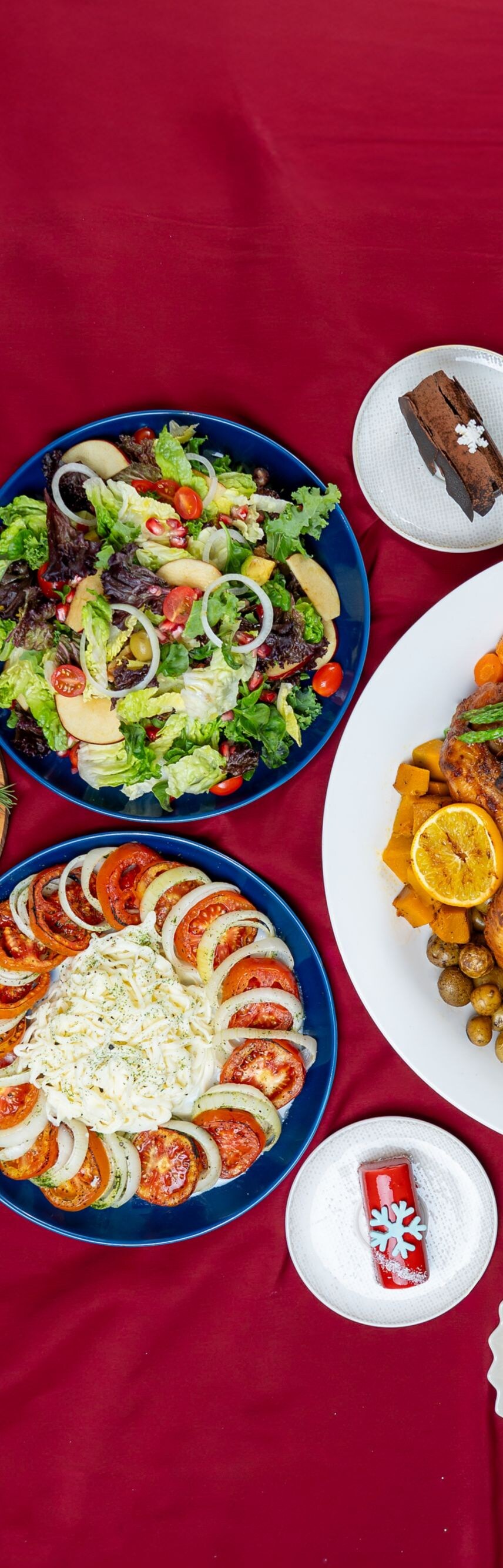 Overhead view of Christmas buffet spread