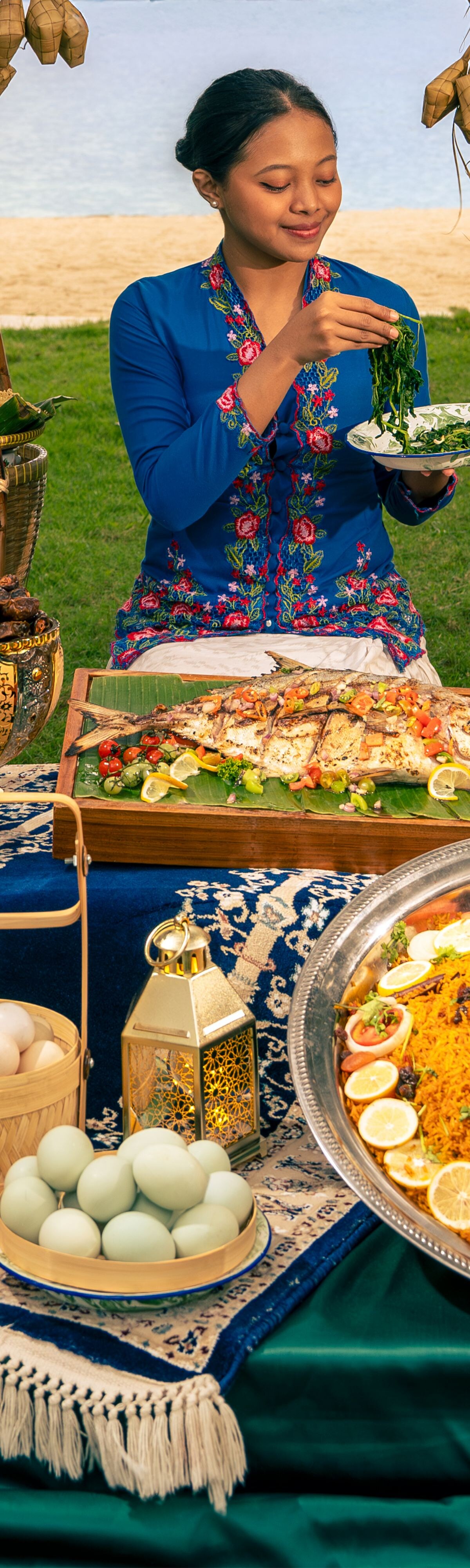 Outdoor Iftar buffet spread by the beach