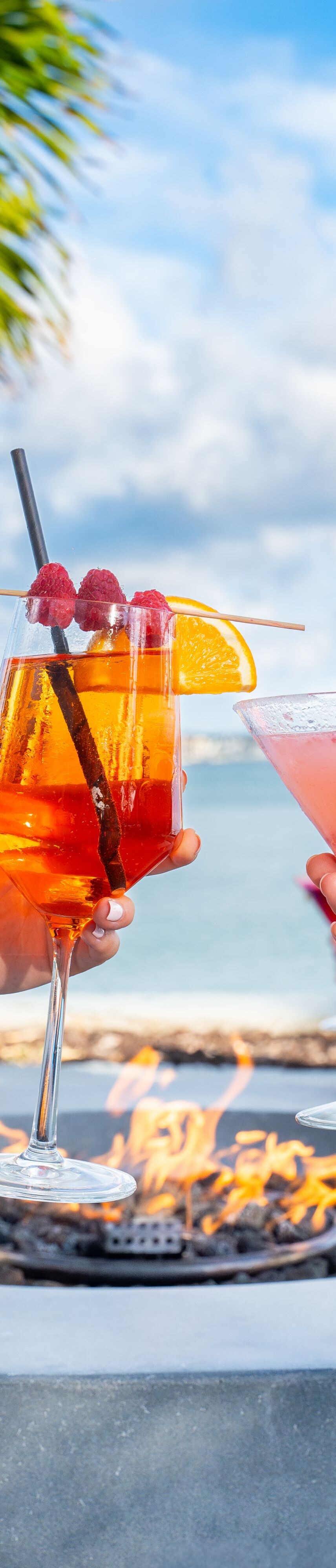 Guests outside with drink at Clearwater resort