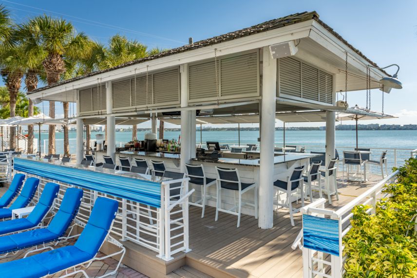 Pool-side bar with ocean views.