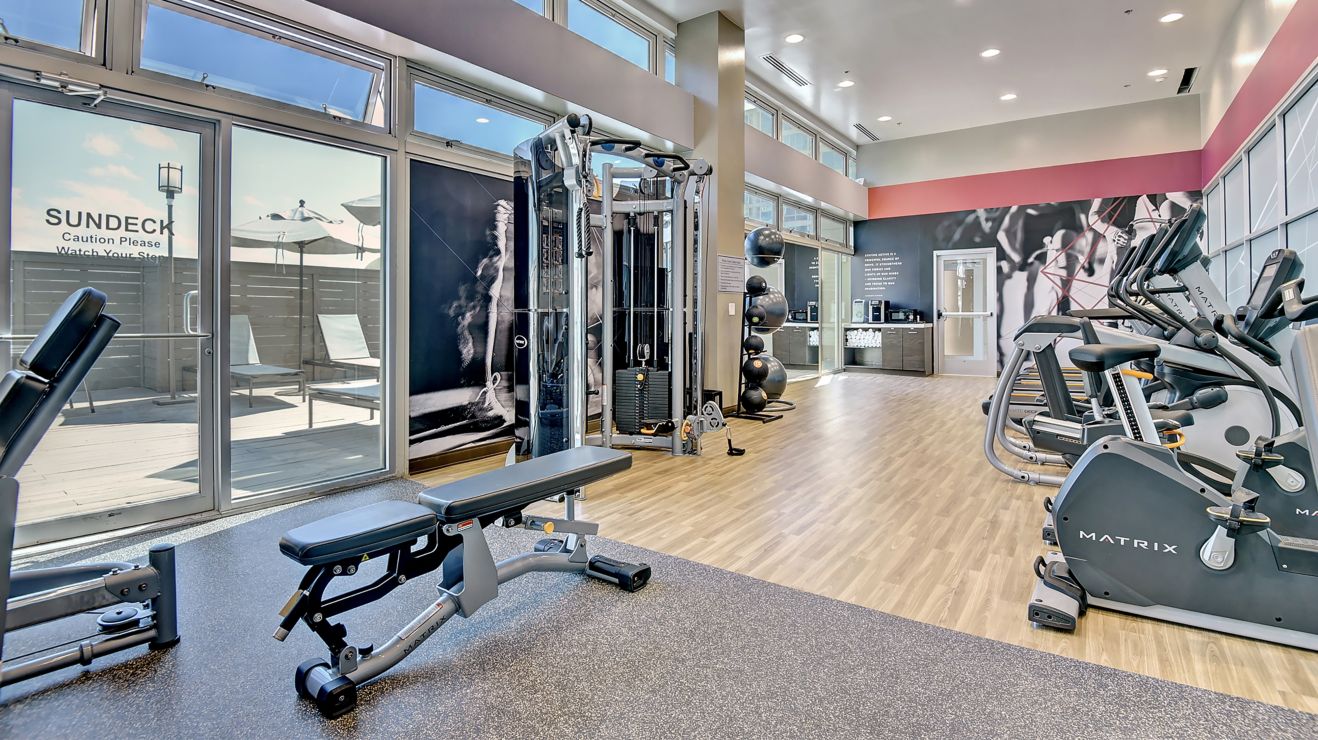 fitness center housing elliptical and treadmills