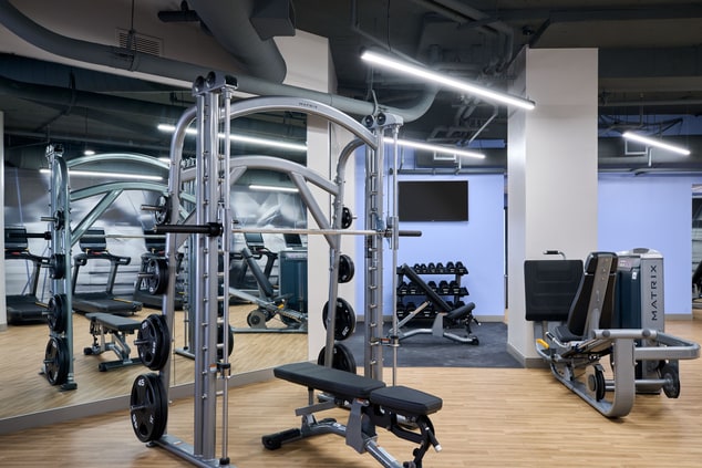 Spacious fitness center with weight training