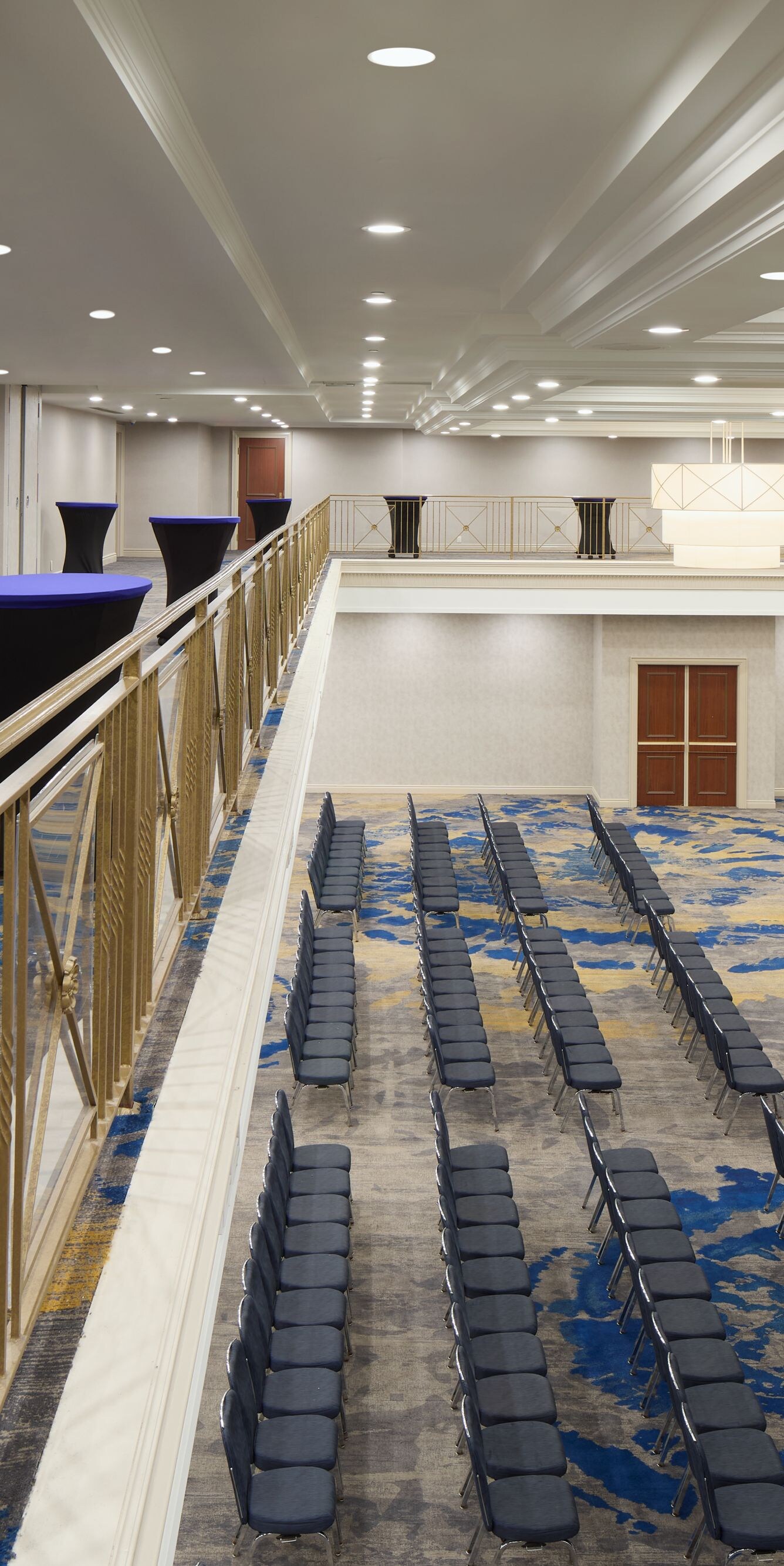 Ballroom mezzanine overlooking event setup