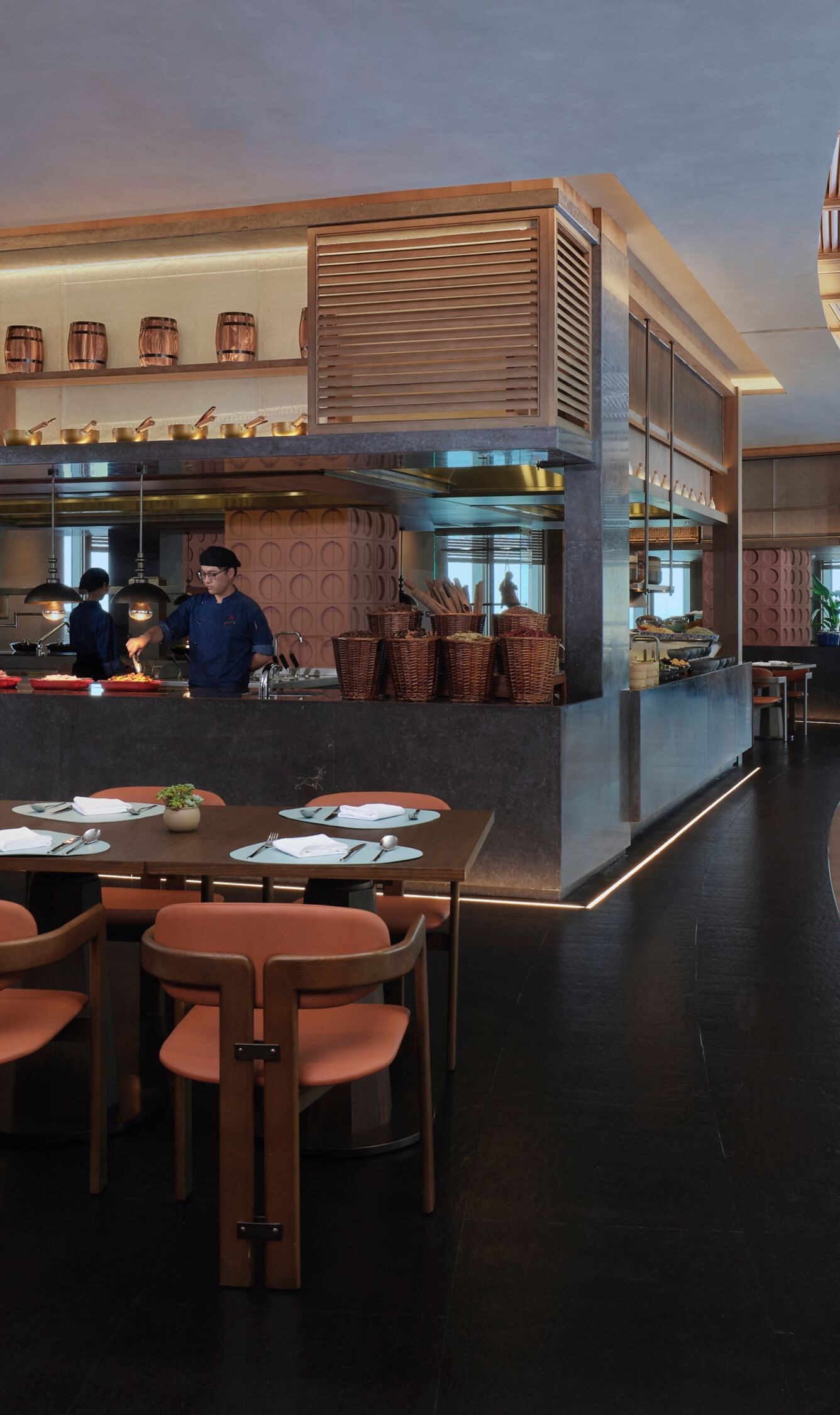tables, chairs, self-cater counter