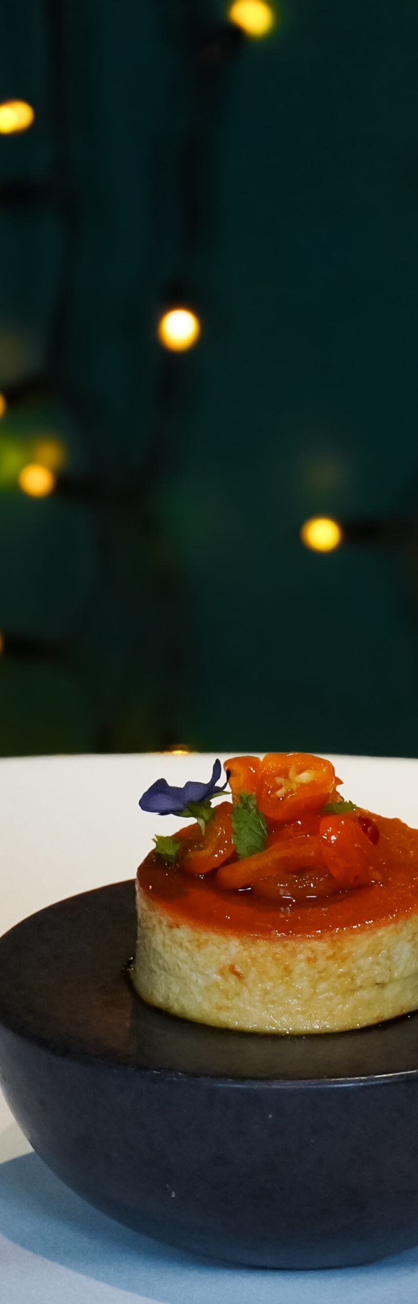 Baileys crème caramel with candied kumquat