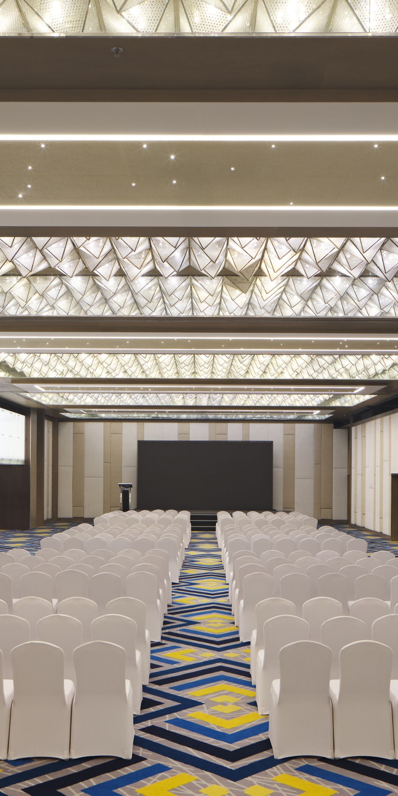 Ballroom with theater seating and lighting