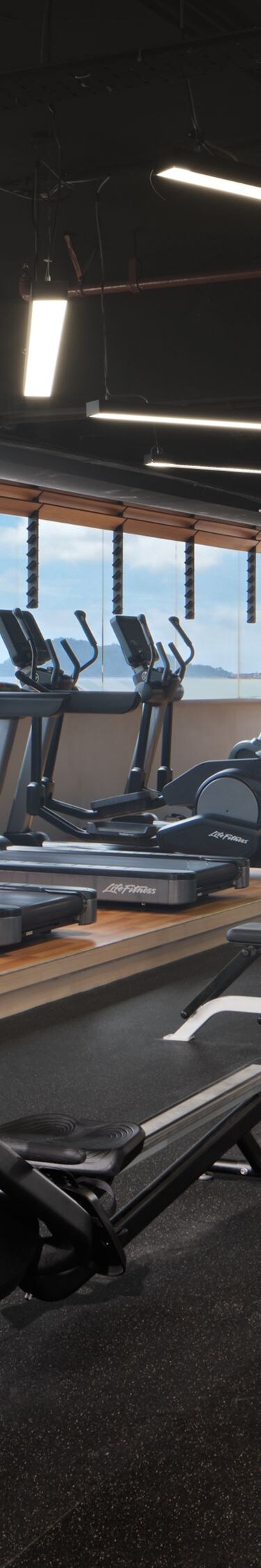 Fitness center with sea views
