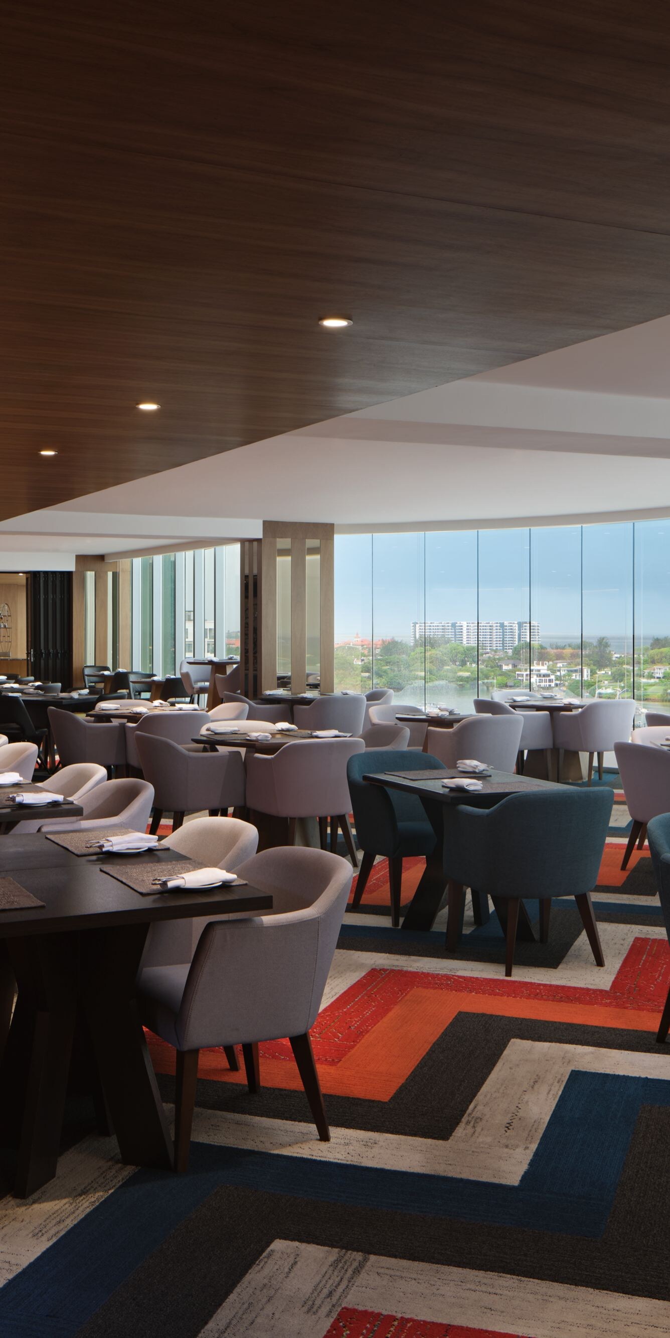 Restaurant with sea views and modern decor