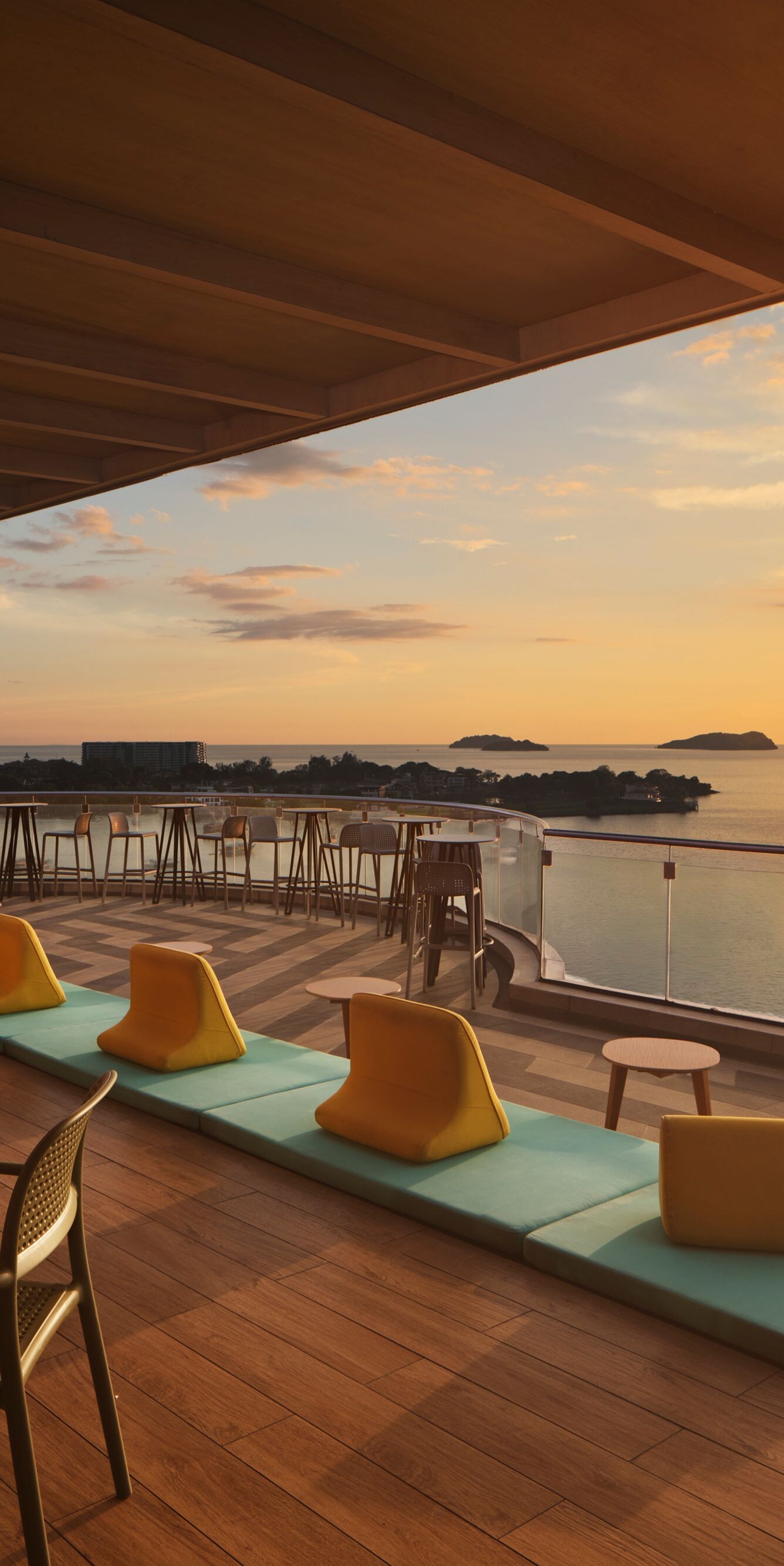 Rooftop bar with sea views at sunset