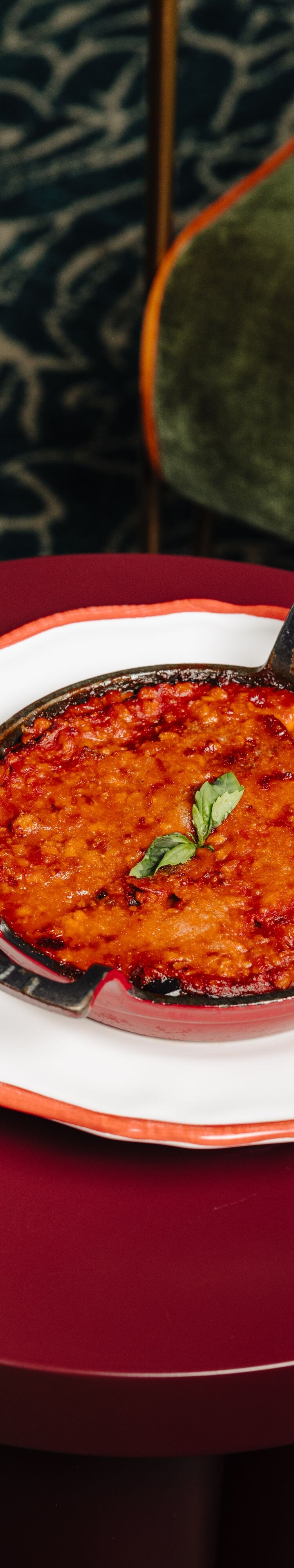 Eggplant parmigiana with red wine