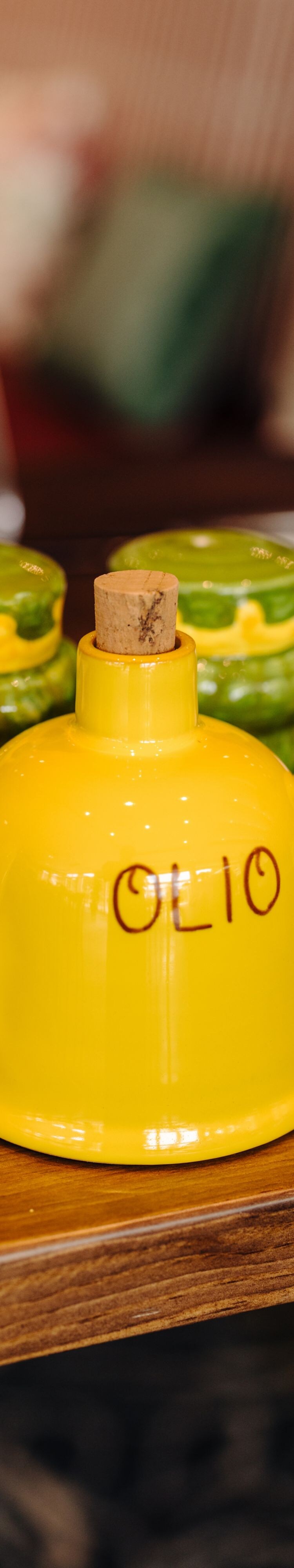 Olive oil cruet on restaurant table