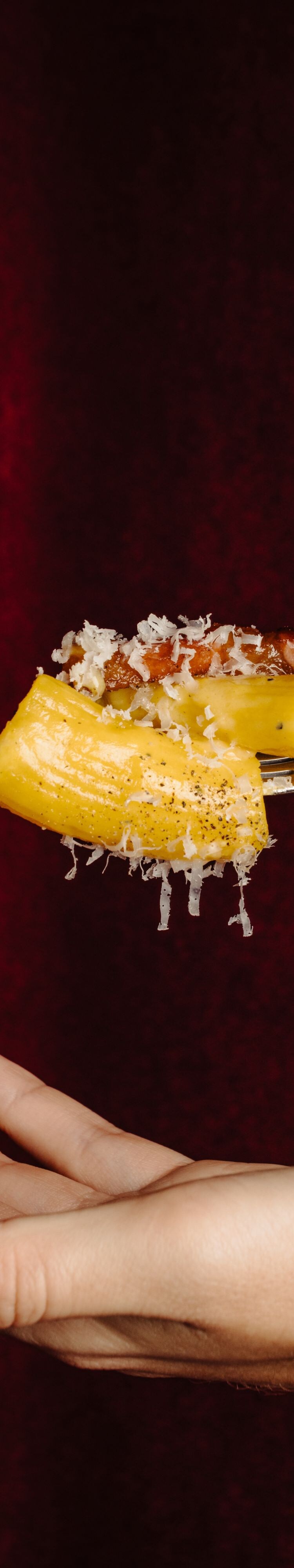 Forkful of carbonara pasta