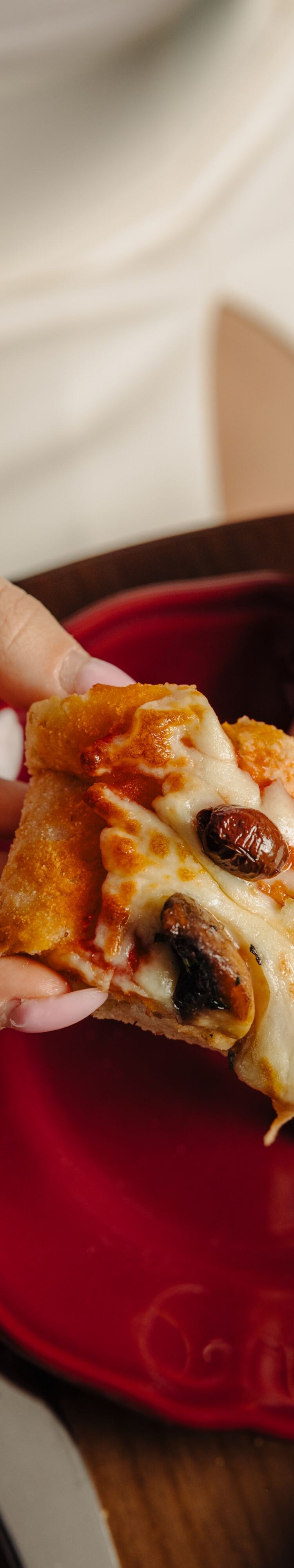 Pizza slice with melted cheese