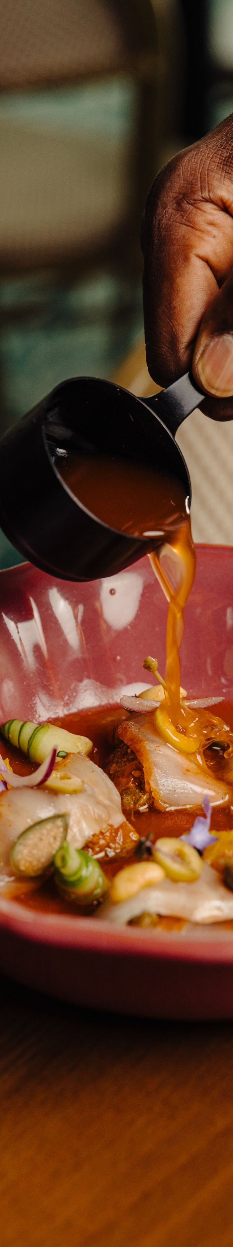 Sauce poured over Italian dish