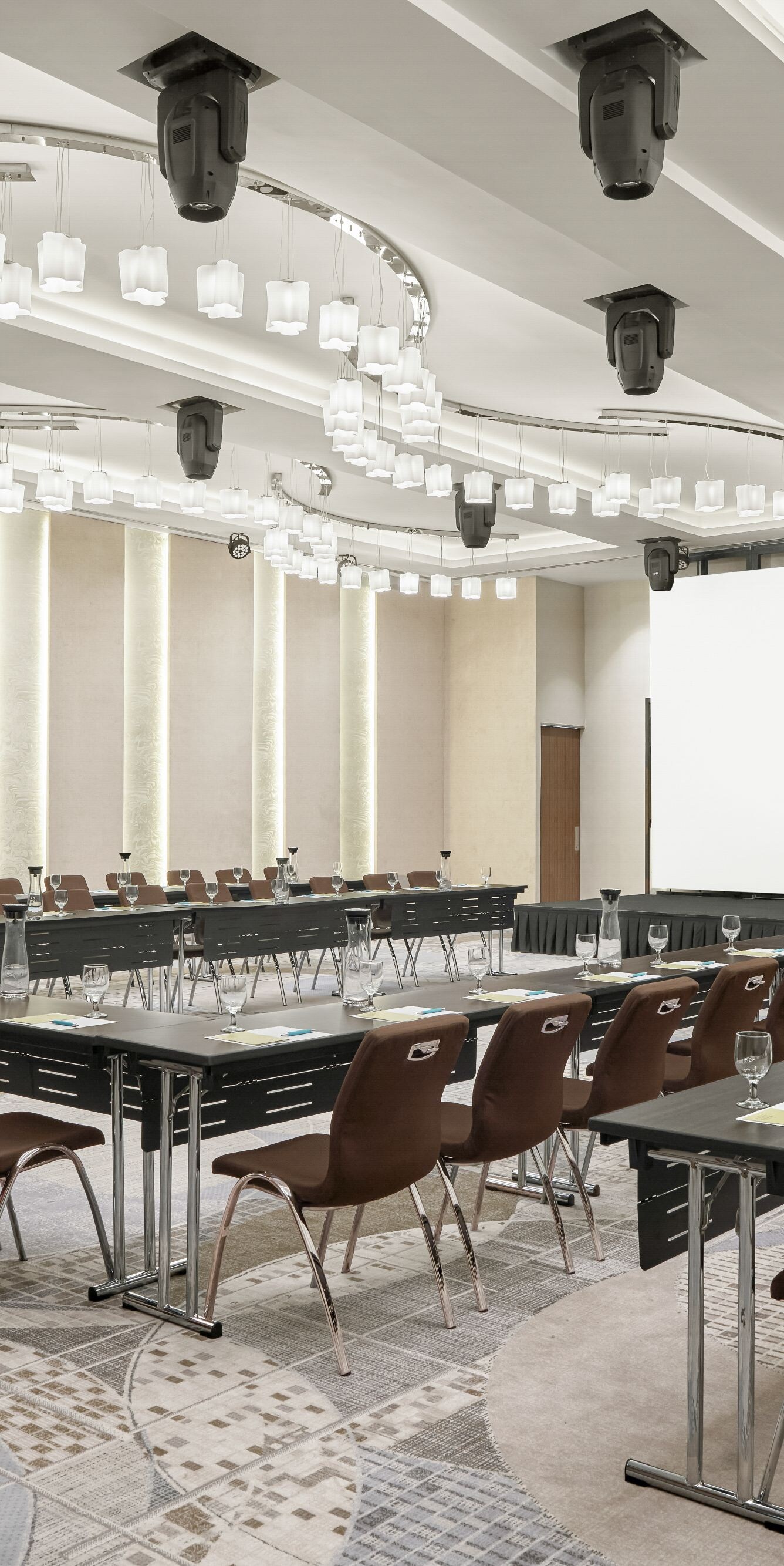 Half of the Grand Ballroom set in a Double U-shape
