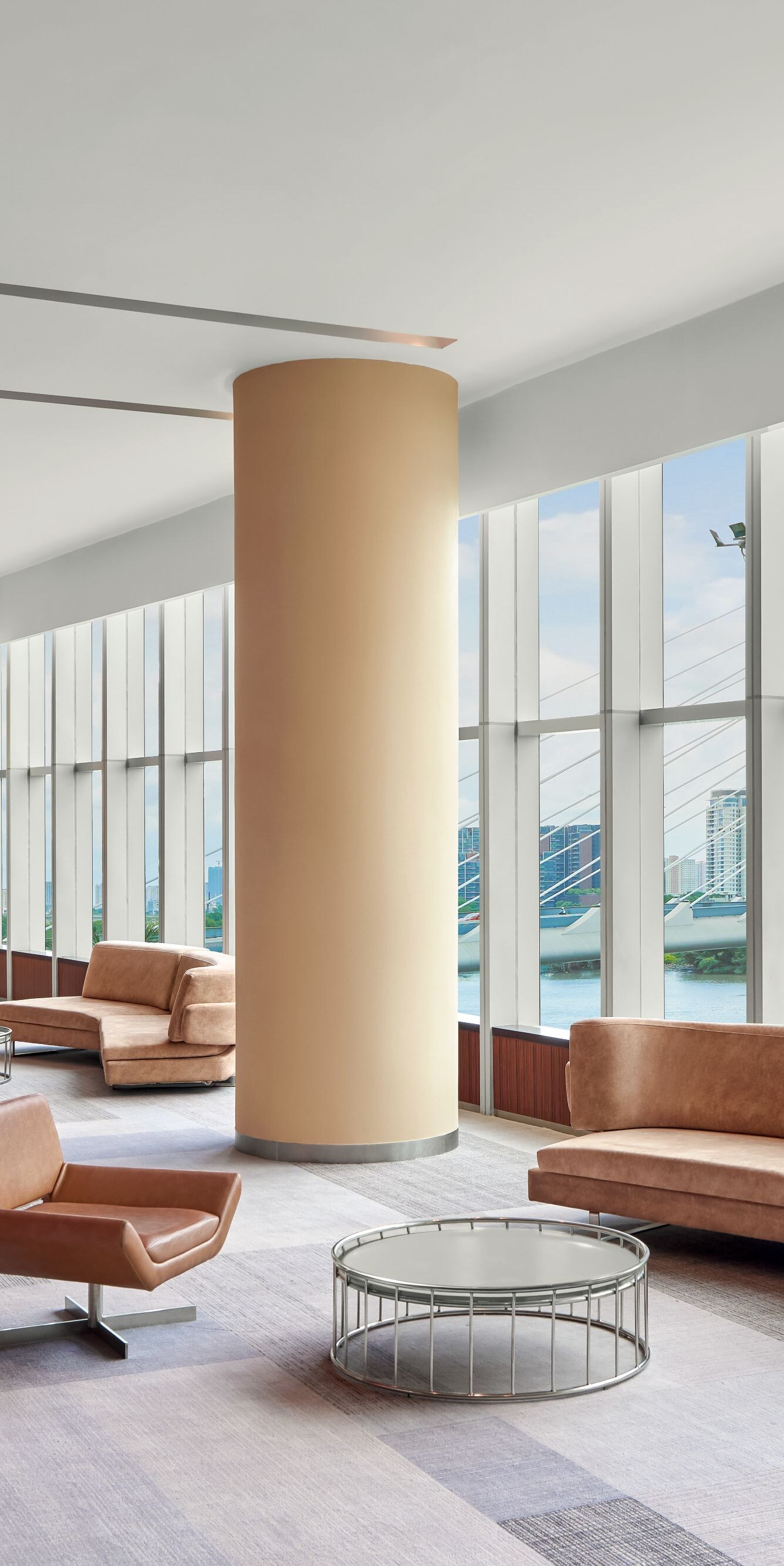 Spacious river-view foyer by day