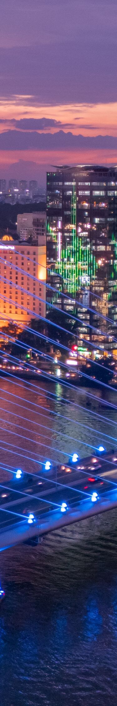 Le Méridien Saigon hotel illuminated at night