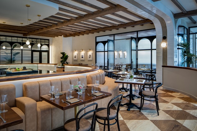 Restaurant seating inside Salt Lake City hotel