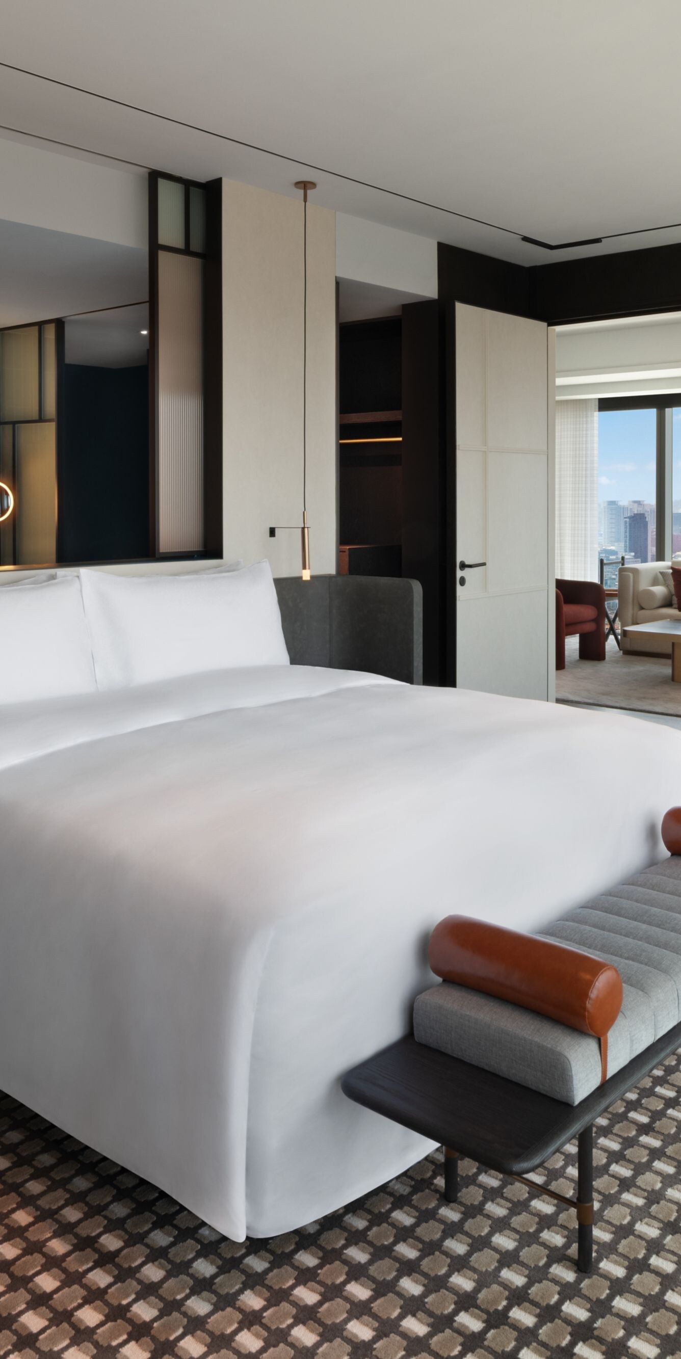 king bed, comfortable sofa, high-floor views
