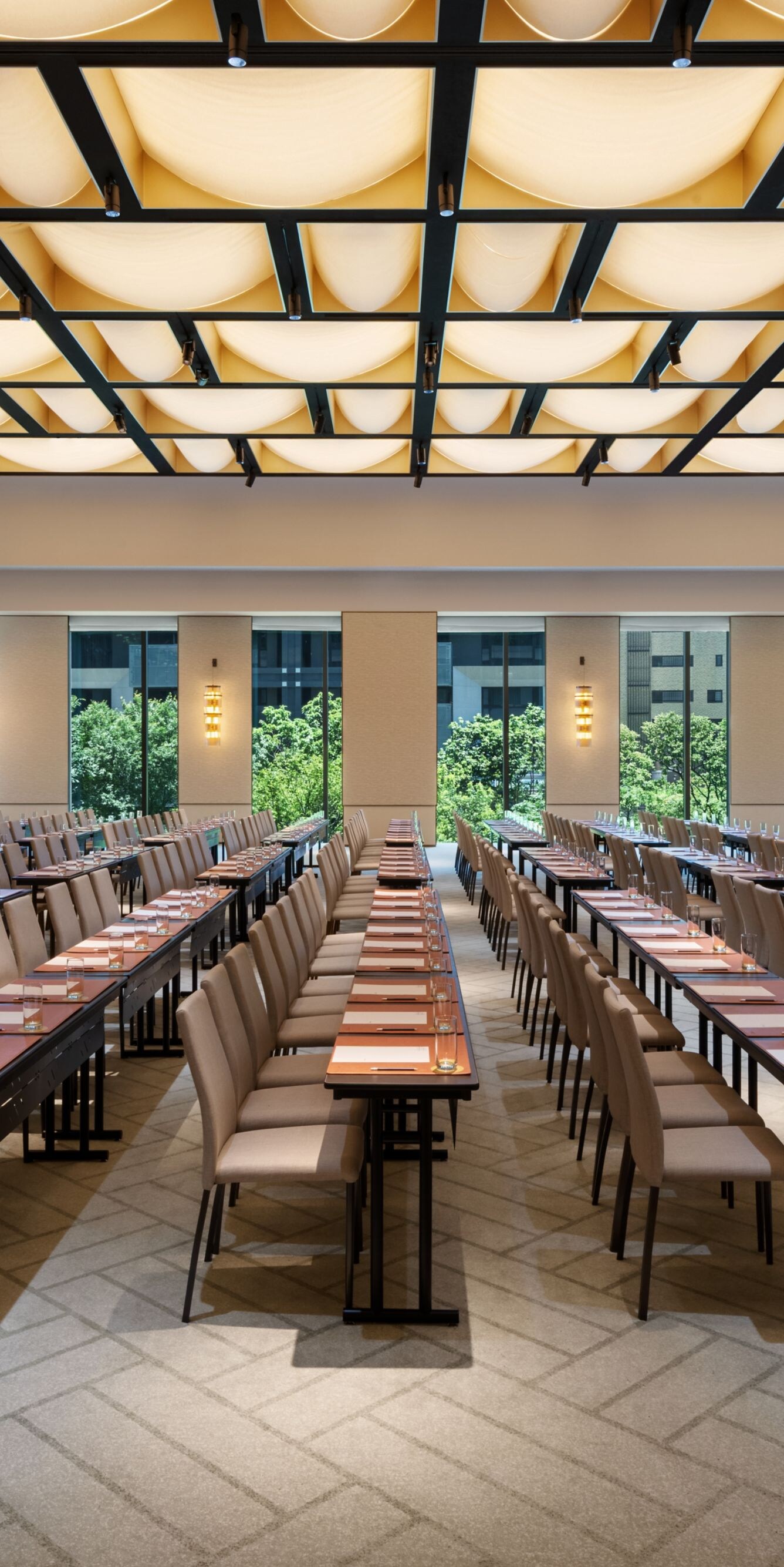 Naturally lit Grand Ballroom with classroom-style 