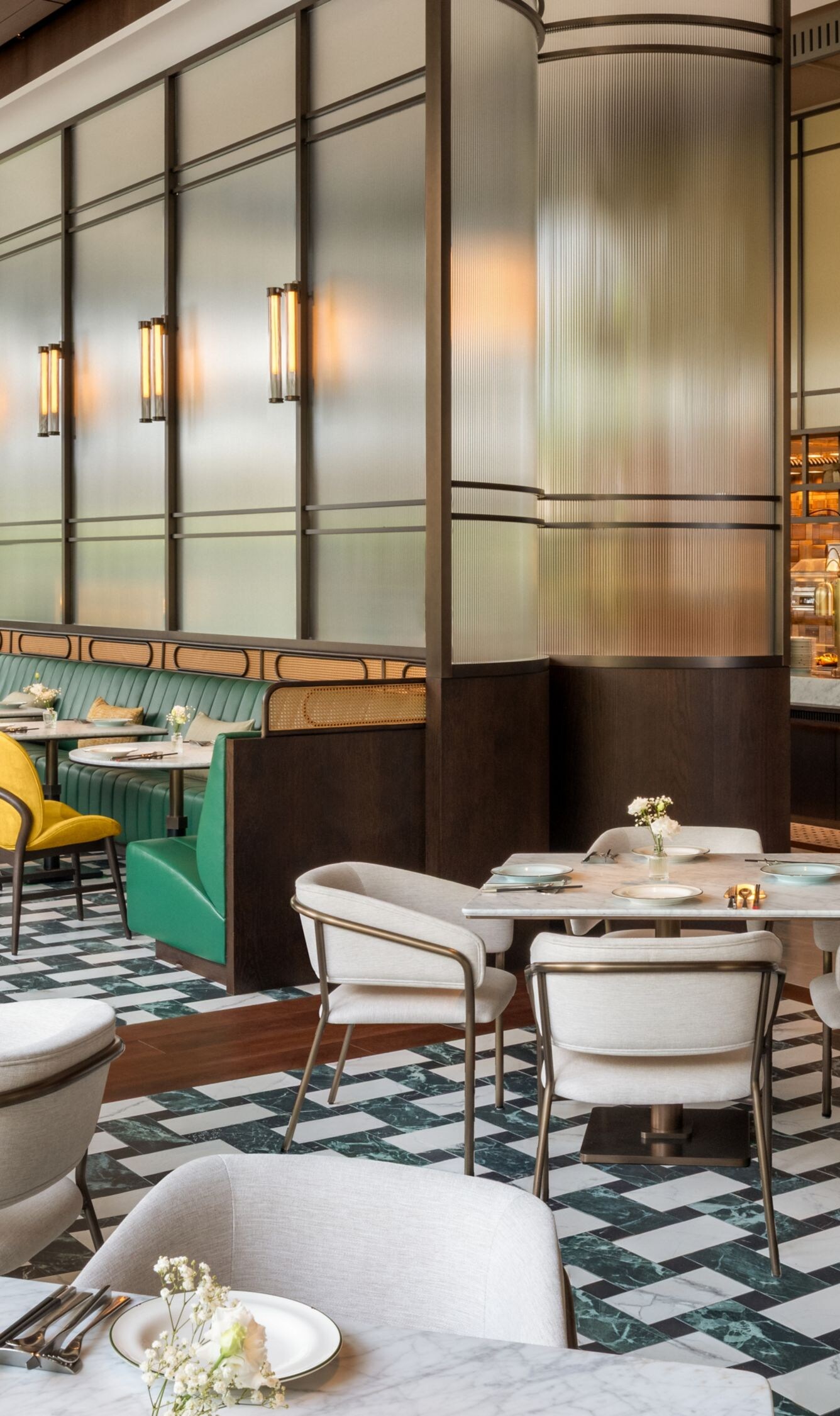 contemporary restaurant space, tables