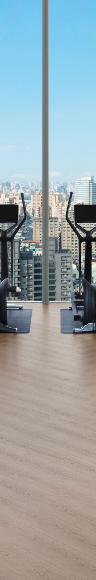 Gym with city view