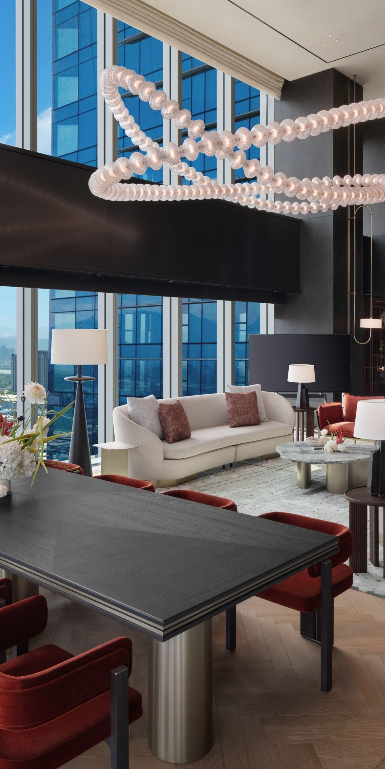Presidential Suite living room with soaring ceilin