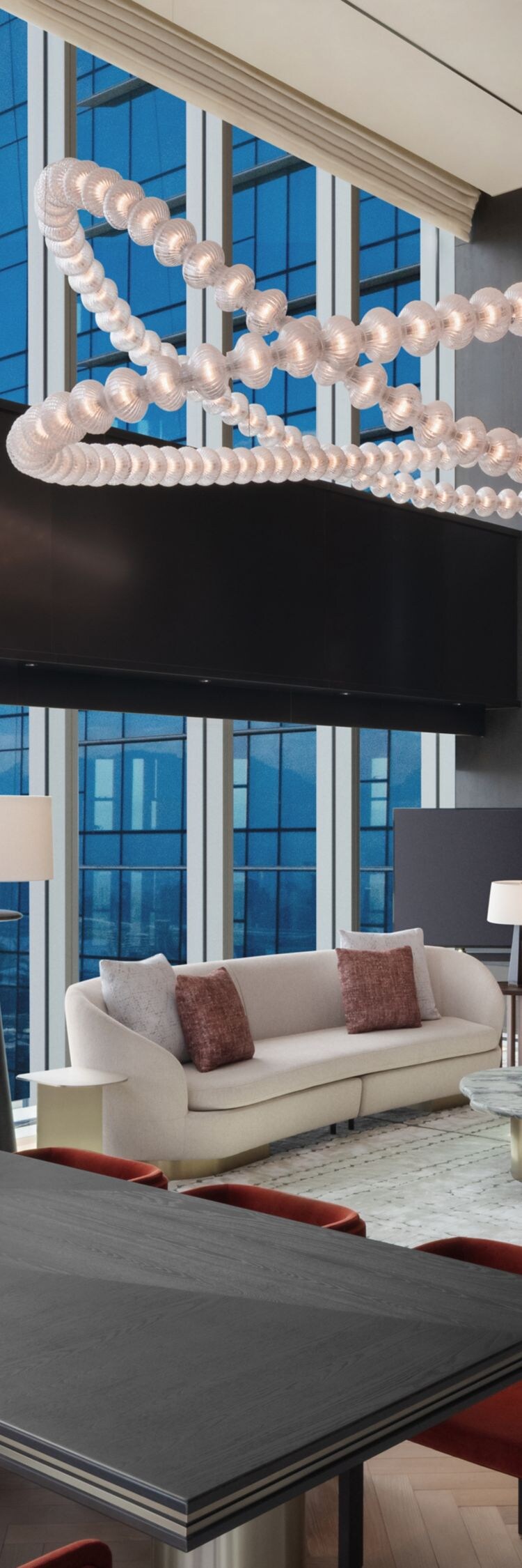 Presidential Suite living room with soaring ceilin