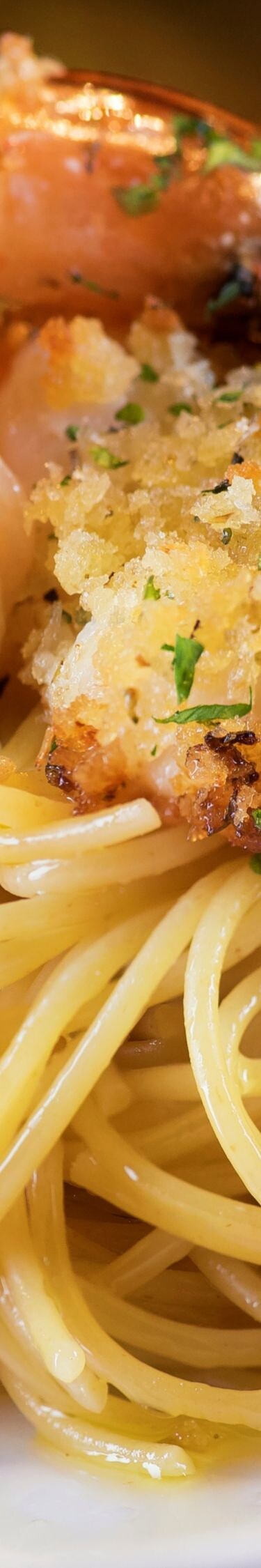 Pasta, tomatoes, shrimp with tail