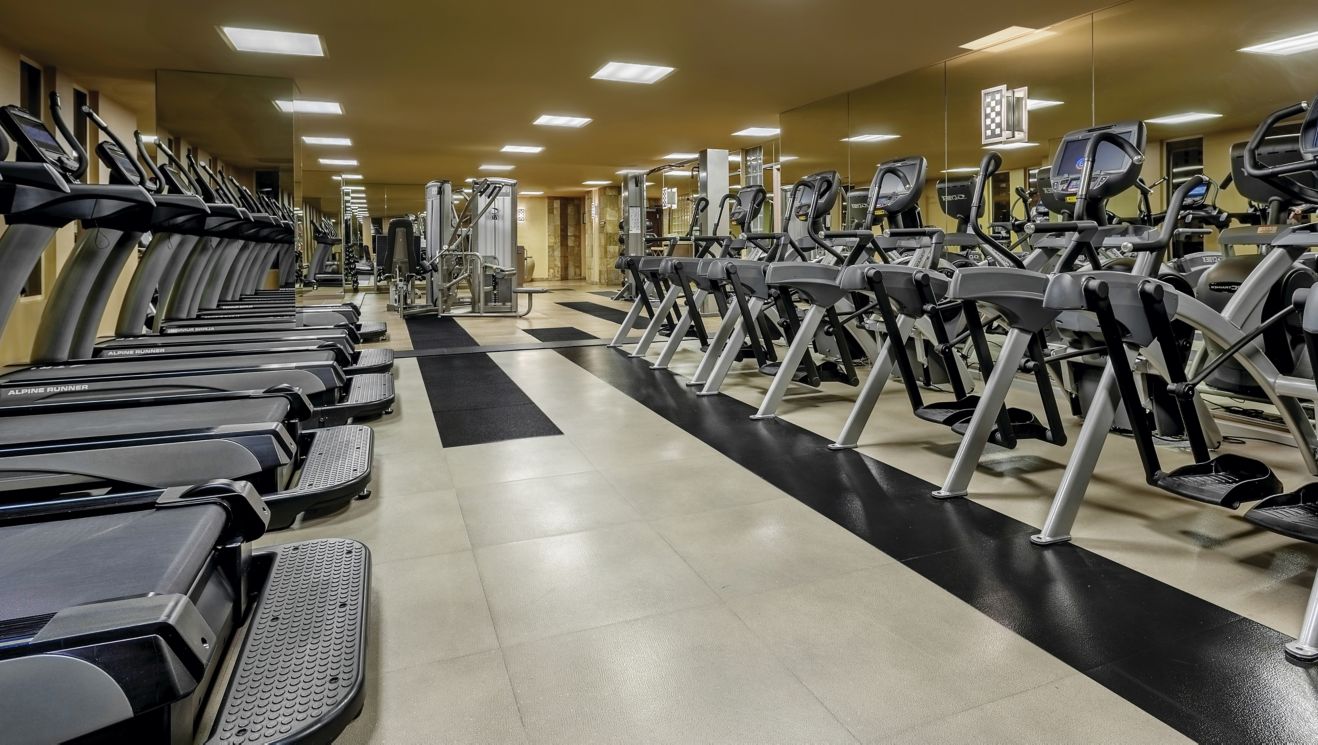 Fitness center, treadmills, elliptical machines