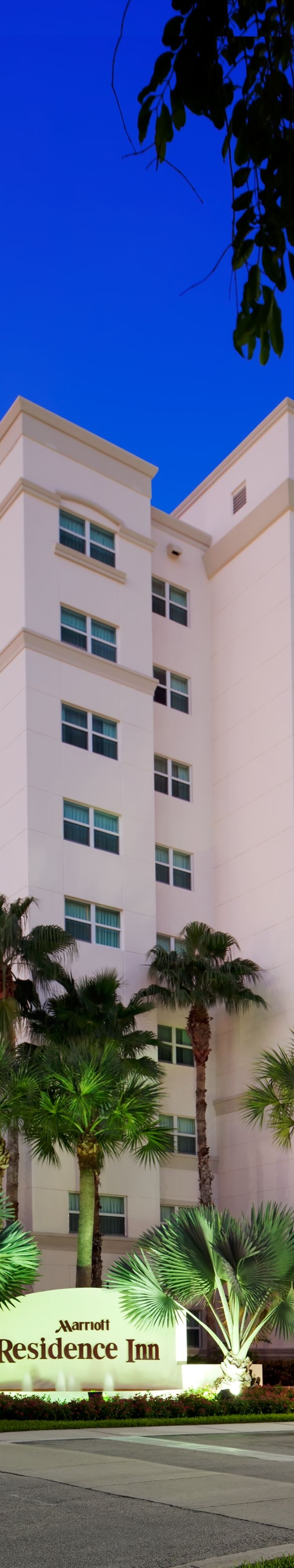 Hotel exterior at dusk