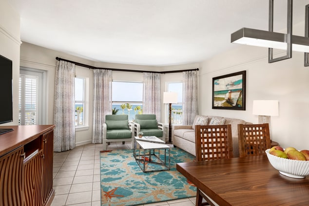 Living and dining area looking towards ocean 