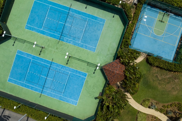 Aerial view basketball, tennis, volleyball court