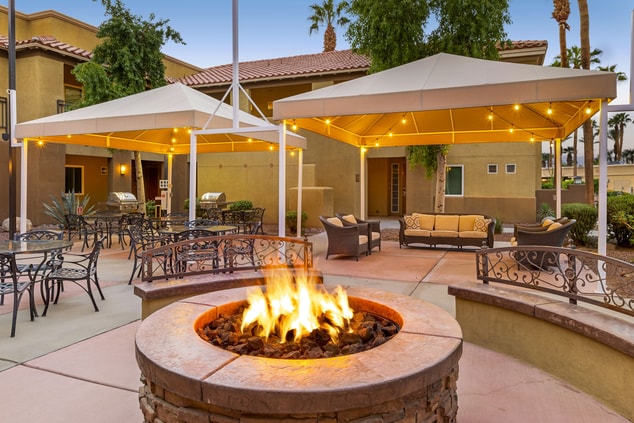 Courtyard with outdoor firepit, seating area