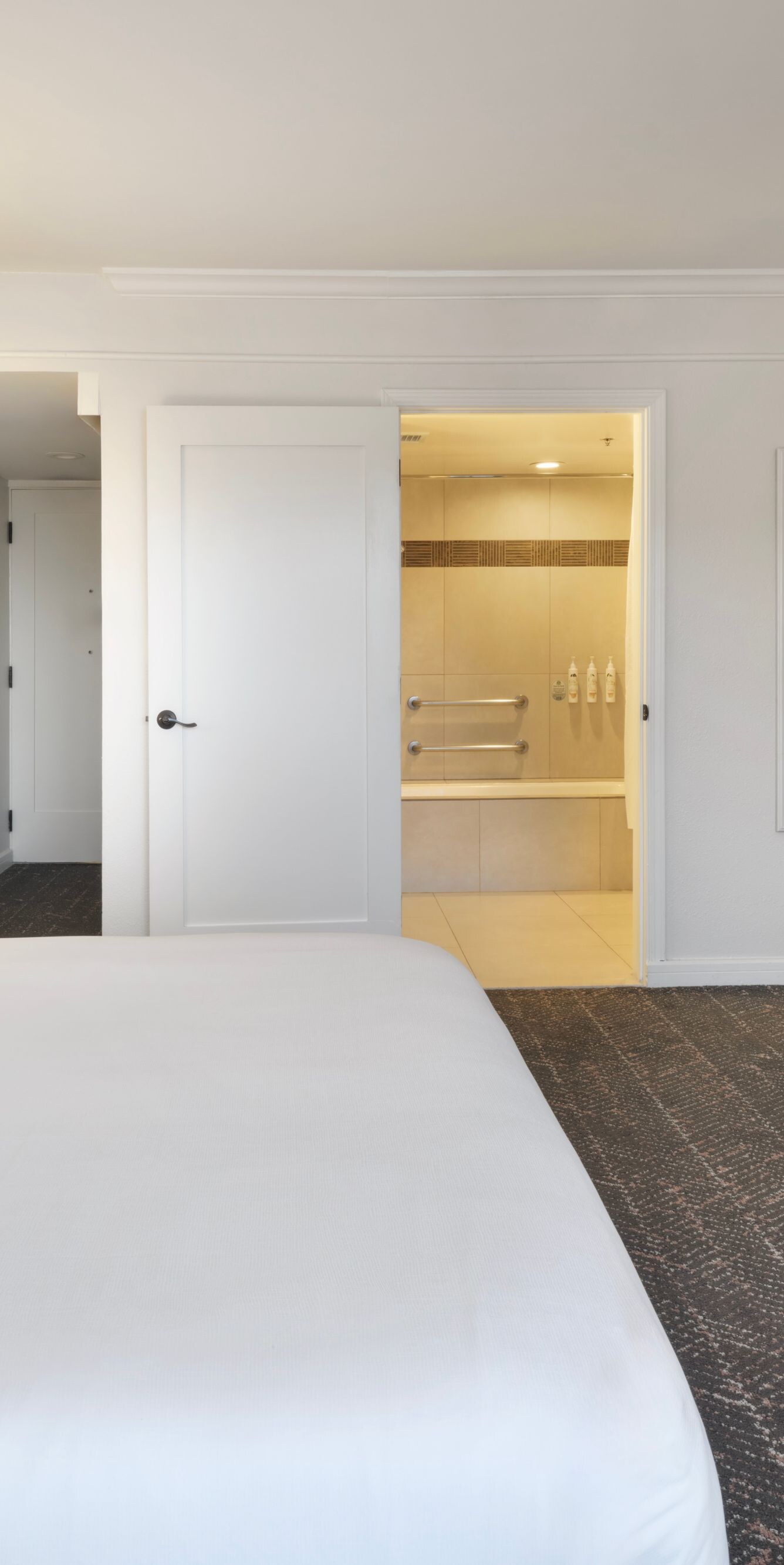 King bed with TV, microwave, and coffee maker
