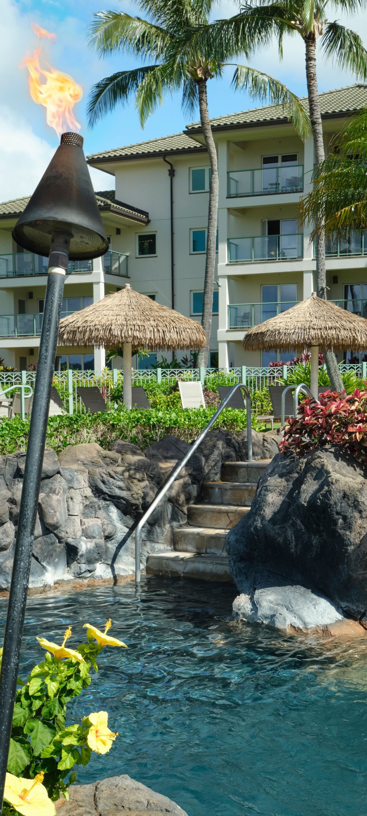 Outdoor pool with kids water slide