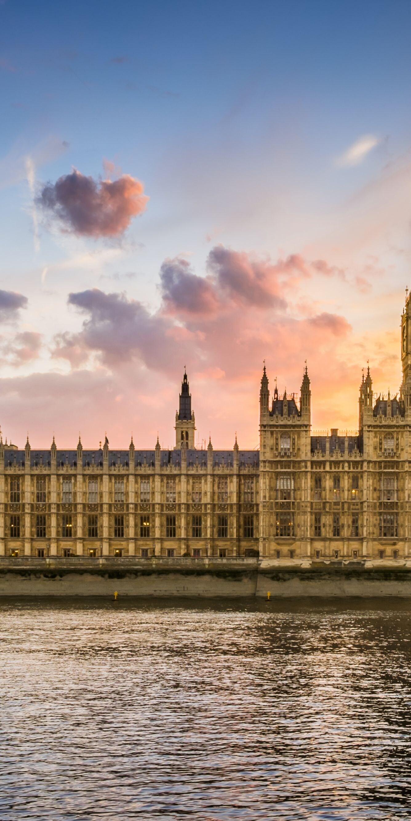 Big Ben and river at sunset in London