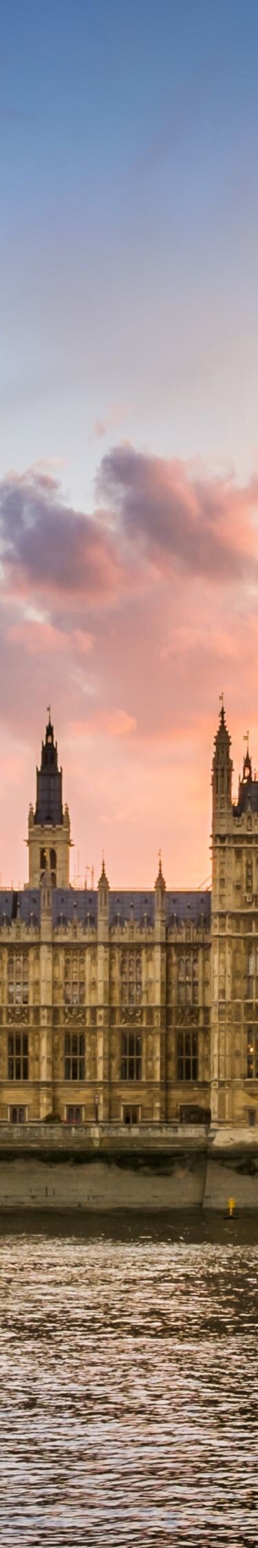 Big Ben and river at sunset in London
