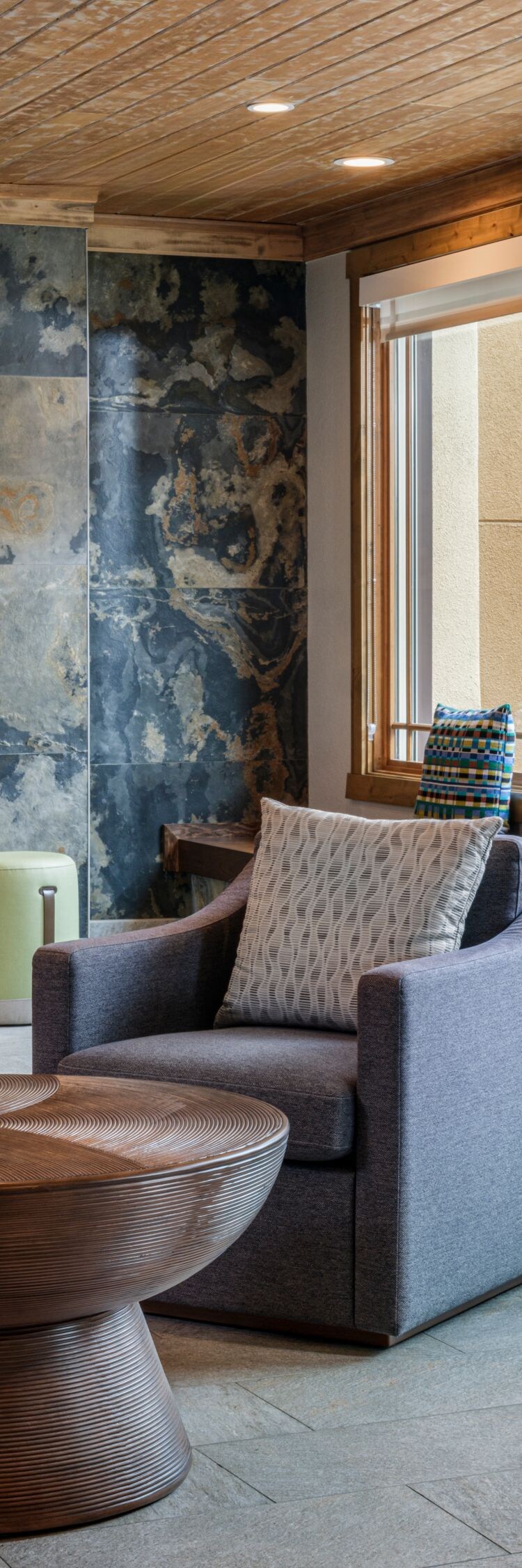Lobby seating area, fireplace