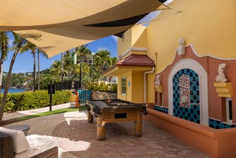 Outdoor patio with pool table