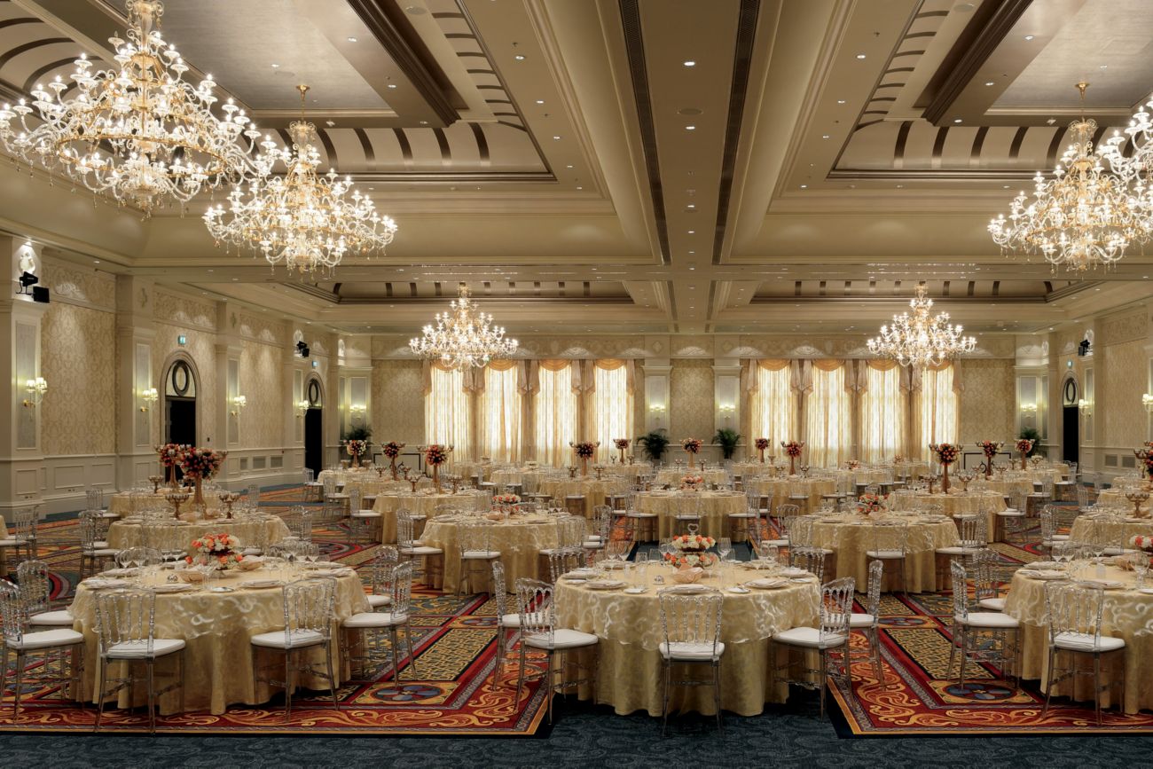 Beautiful wedding setup in the grand Roma Ballroom at The Ritz-Carlton Abu Dhabi, Grand Canal resort