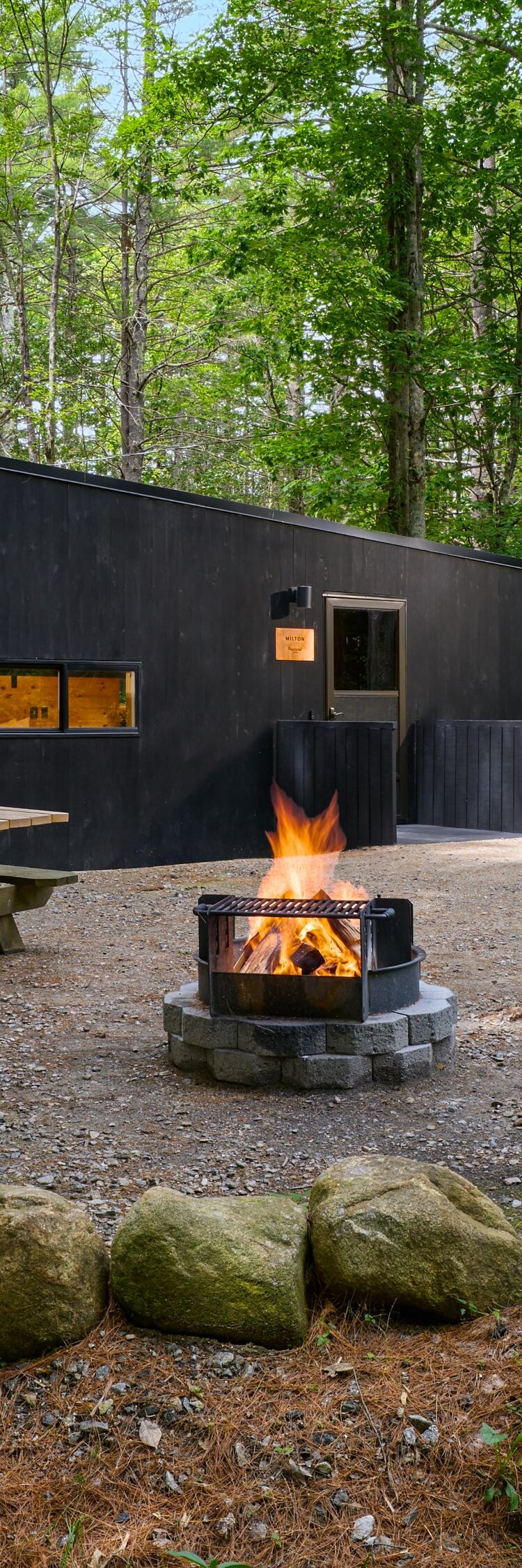 ADA Cabin Exterior Fire Pit Chairs Picnic Table