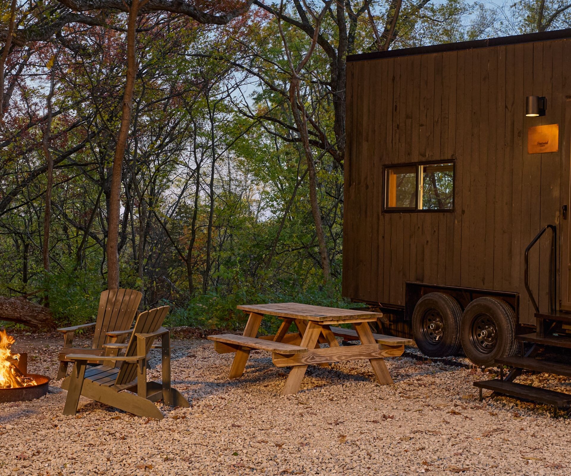 Bunk cabin evening firepit